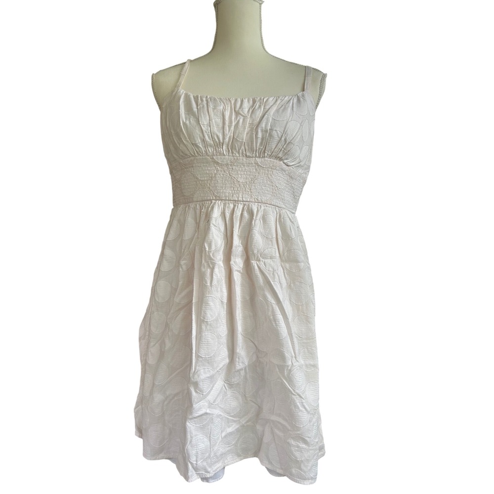 Y2K B. Smart White Dress Sleeveless‎ Polka Dots Cotton Blend Boho Festival M